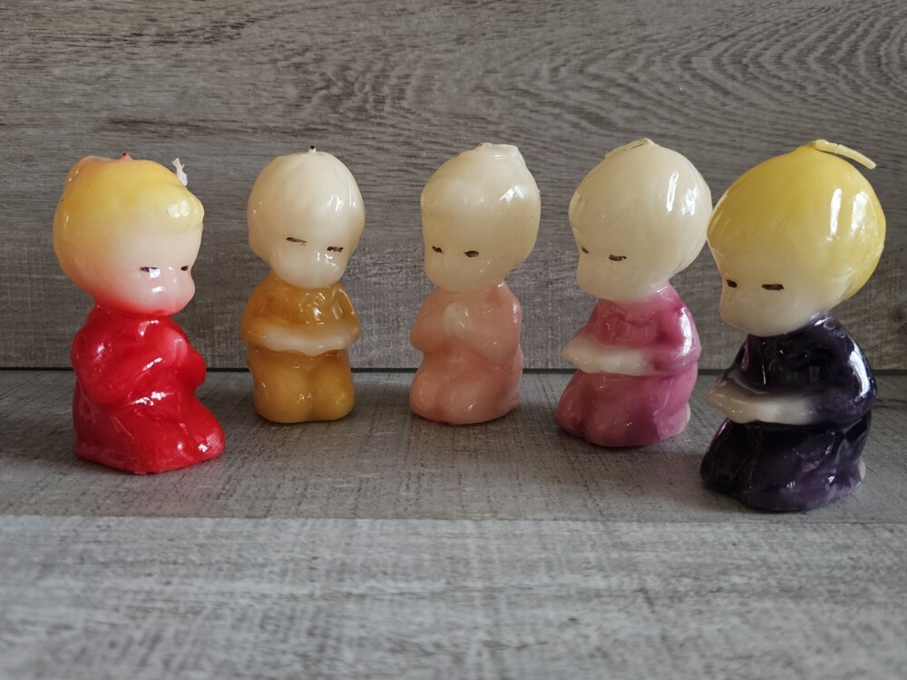 Vintage 1950s Holiday Christmas Candles Gurley Wax 3" Praying Children RARE